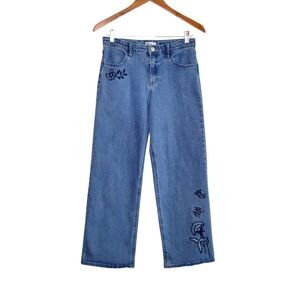 Epic Threads Girls Size 16 Wide Leg Floral Embroidered High Rise Denim Jeans